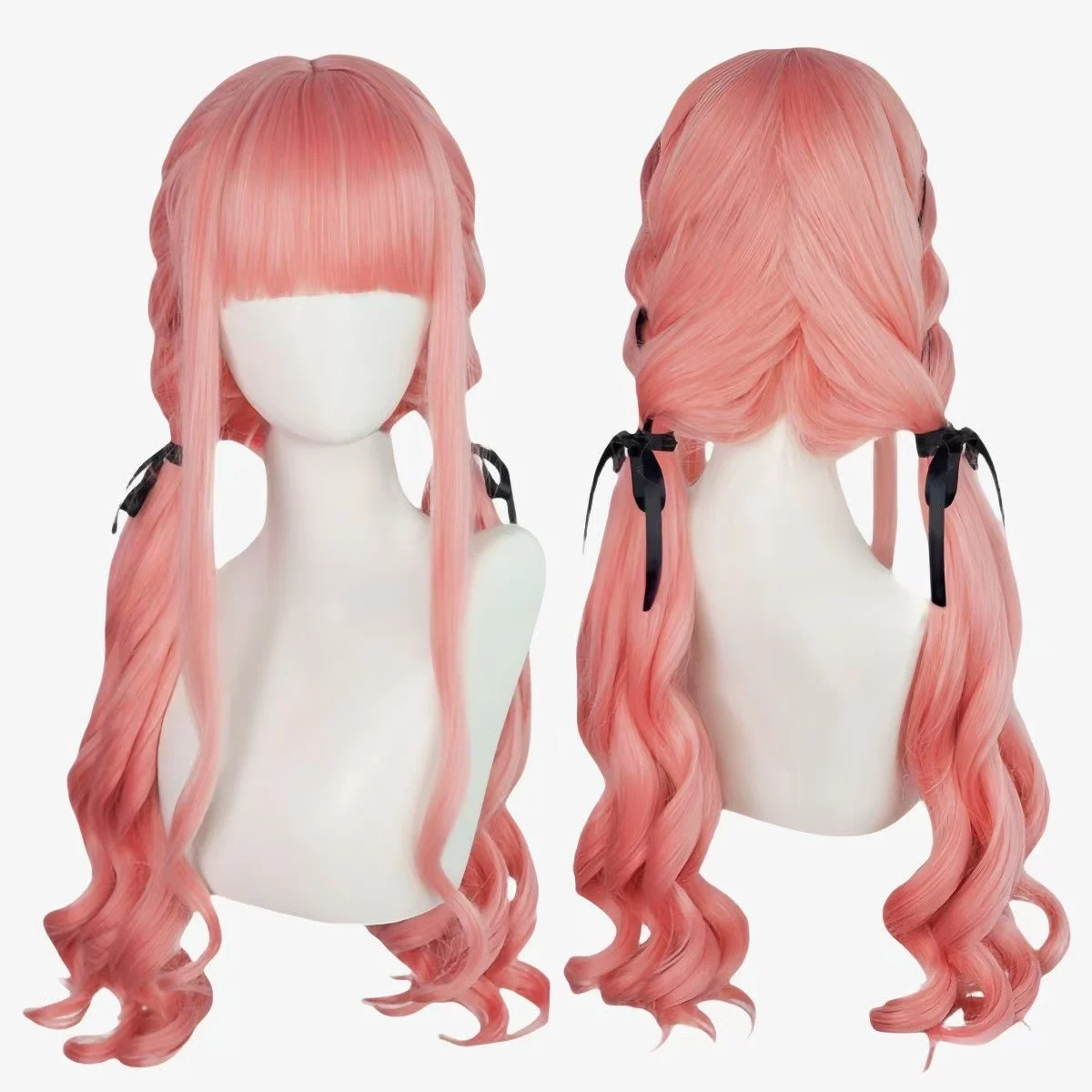 Infinity Nikki Su Nikki Cosplay Wig 80cm Long Pink Curly Double Ponytail Wig With Black Ribbon For Halloween Party Comic Con