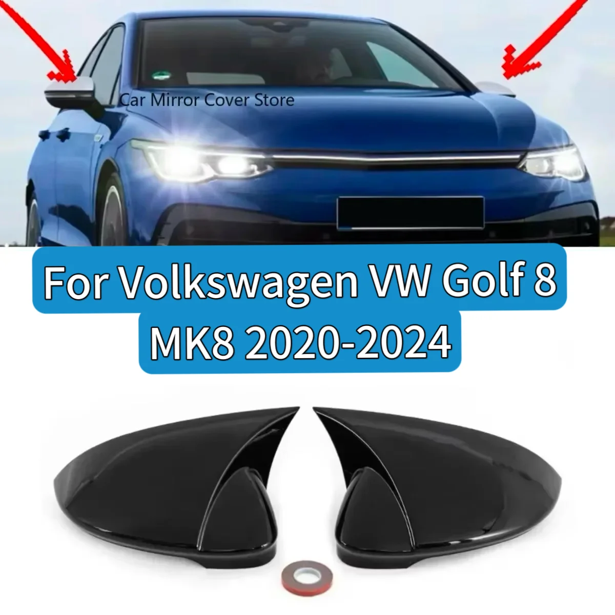 

Rearview Mirror Cover For Volkswagen VW Golf 8 MK8 VIII 8R R GTI GTE GTD 2020-2024 Glossy Black Side Wing Mirror Cover Caps