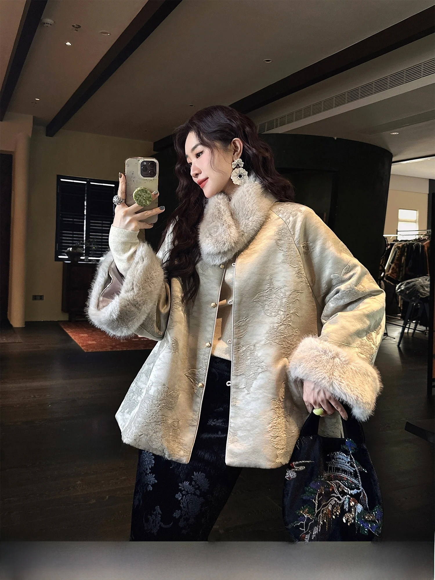 

Зимняя куртка Sanji Bla Flower из утолщенного хлопка, новая модель 2025 года, модное пальто с длинными рукавами