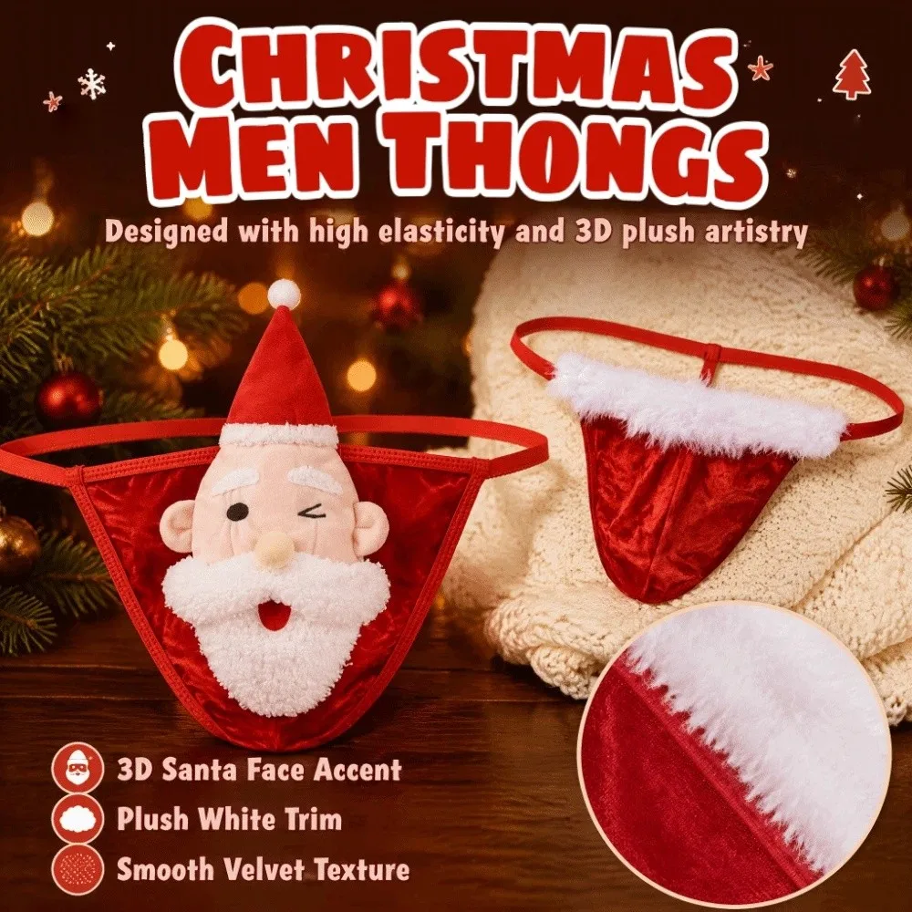 Funny Low Waist Christmas Men Thongs Underpants Thin Strap Santa Claus T-back Red Male Briefs Festival Dressing