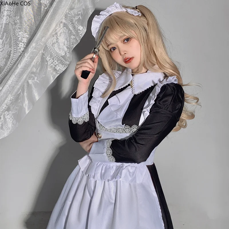 

Japanese Kawaii Lace Waitress Coffee Maid Uniform British Aristocracy Cosplay Costumes Women Plus Size Long Sleeve Maid Dress