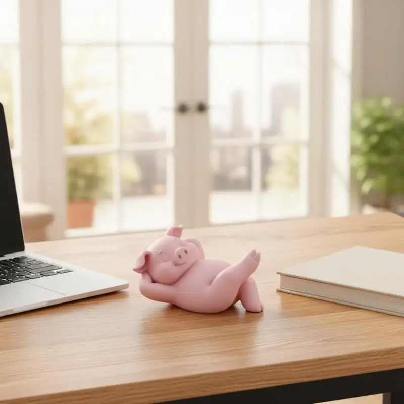 1Pcs 3D Print Mini Relax Piggy Statue Cute Reclining Lazy Pink Pig Figurine Kawaii Desktop Ornament Home Bedroom BookShelf Deco