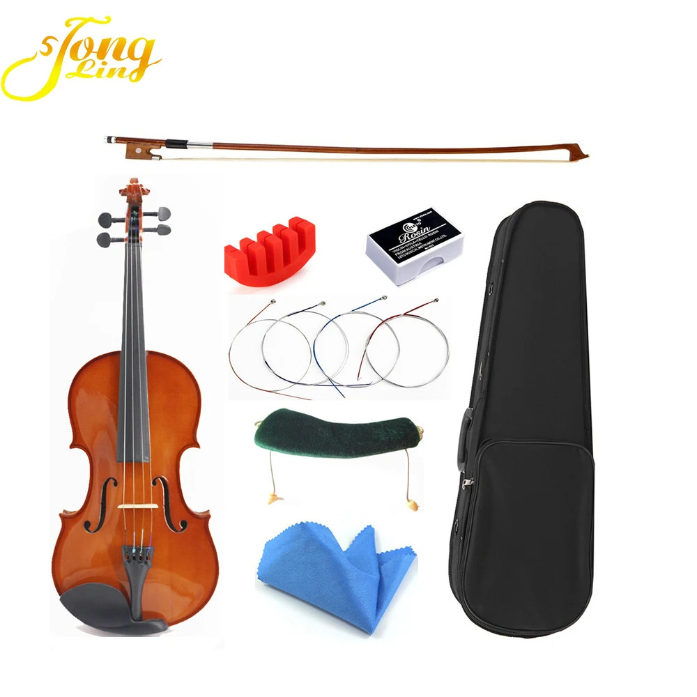 China Cheap Price Factory Solidwood 4/4-1/16 Violin With Jujubee Bow Triangle Case Violin Handmade Model TL001-1A
