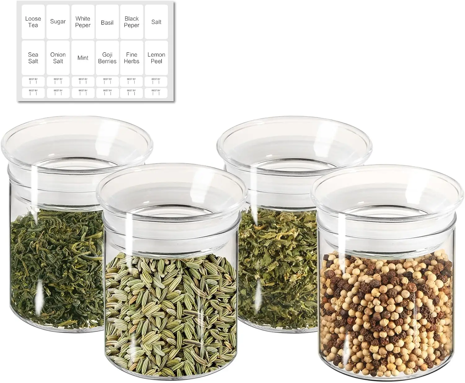 

10oz Glass Jars with Airtight Lid, 4 Pack Glass Kitchen Canisters Set for Spice, Loose Tea, Small Clear Glass Storage Jars wi