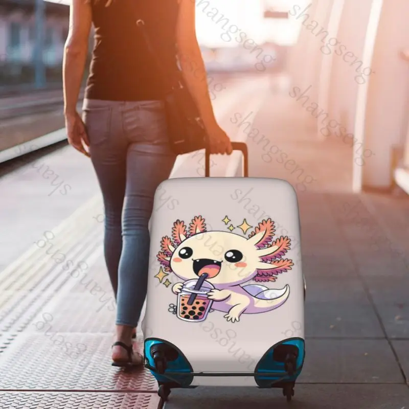 かわいい漫画アホロートル魚旅行スーツケース保護ケース、スーツケースカバー、弾性保護、洗える荷物カバー 18-32 インチ