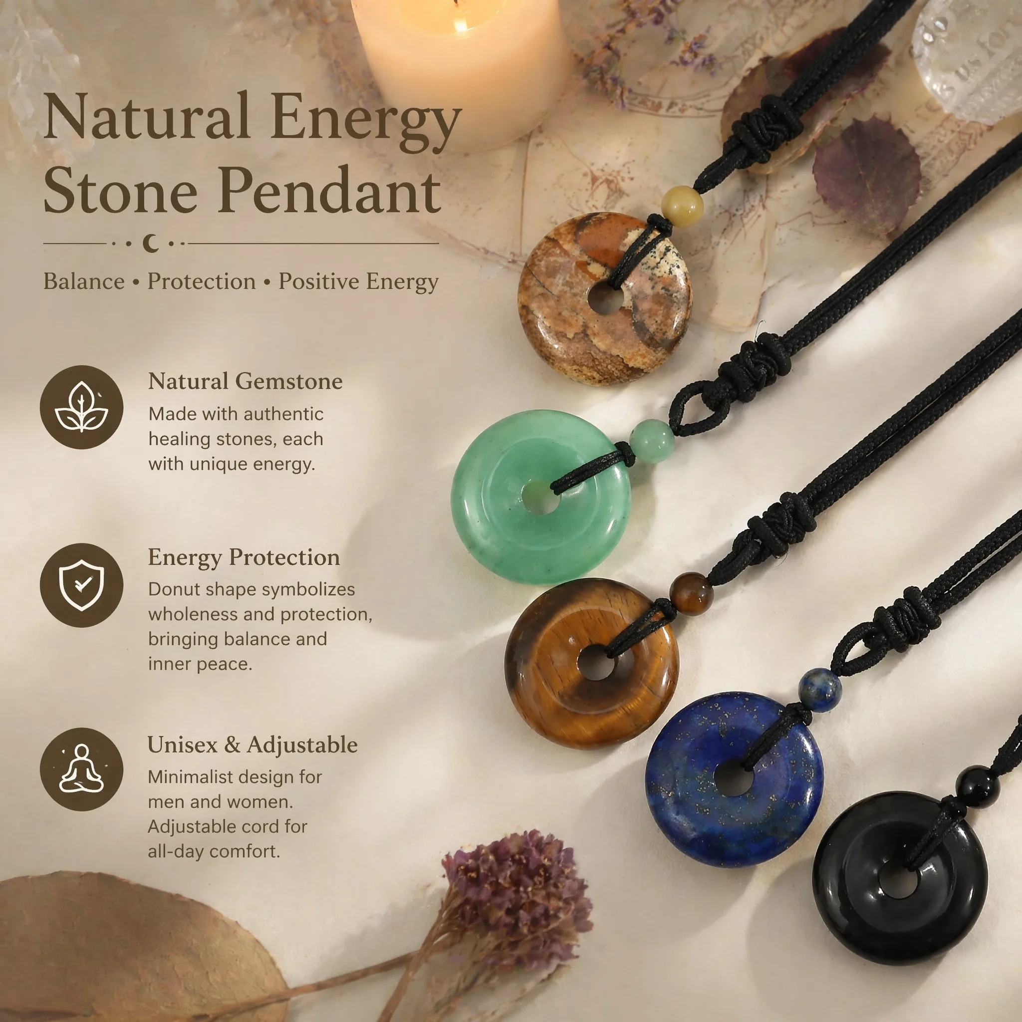 Natural Crystal Lucky Knot Pendant Necklace Fashion Jewelry for Men Women Healing Reiki Talisman Peace Buckle Holiday Gift