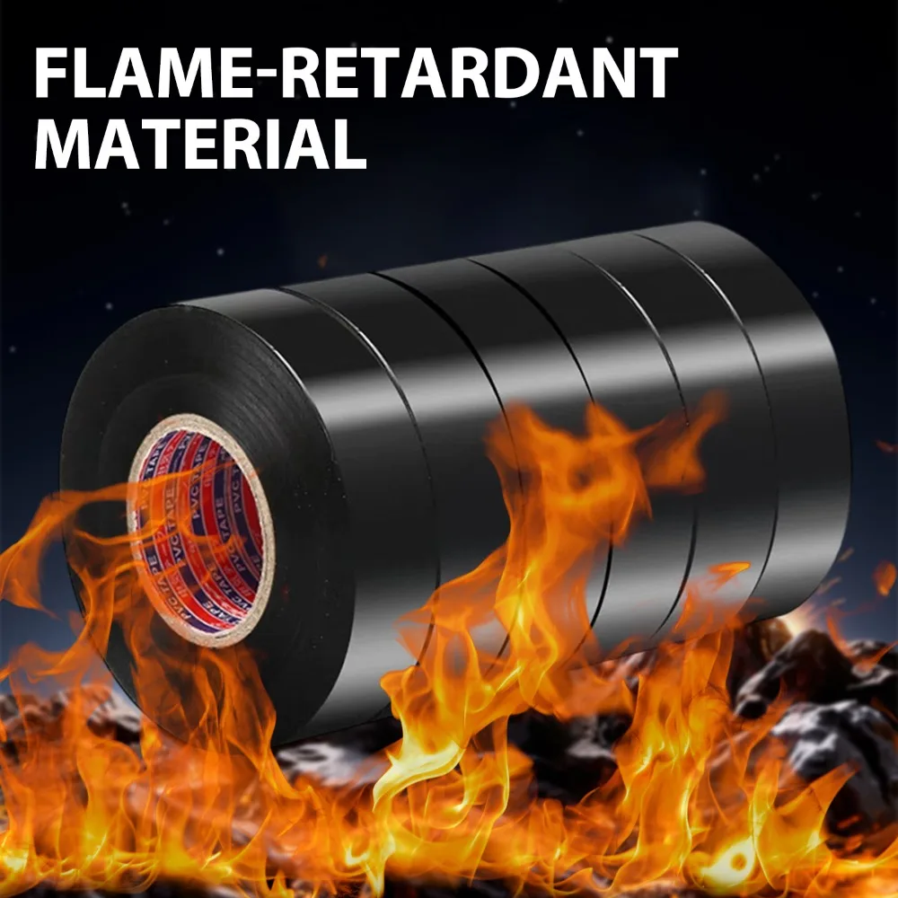 10/1Roll Electrical Insulation Flame-retardant Tapes Black PVC Industrial Wiring Harness Tape Waterproof Self-adhesive Strips
