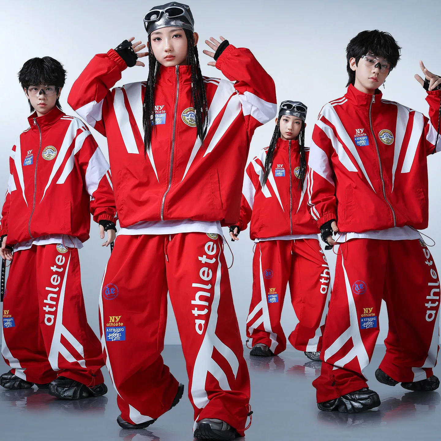 Children Boys Girls Streetwear Fashion Hip Hop Loose Casual Sport Jacket Pant Sets Kids Coat Trousers Tracksuit Stage Costume