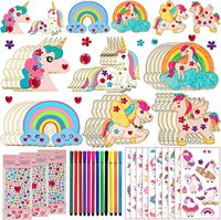 398Pcs Unicorn Wood Craft Set with 30Pcs Unicorn Wood, 354 Rhinestones, 12 Colored Pencils, 2 Stickers, Boys/Girls DIY Crafts