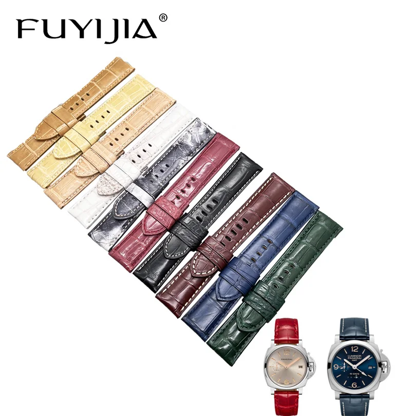 

FUYIJIA Men Luxury Custom P-anerai Watch Band Alligator Strap Genuine Leather Belt 20MM 22MM 24MM 26MM Crocodile Skin Watchbands