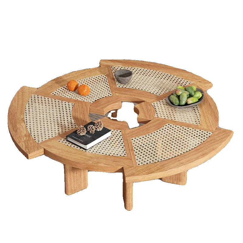 

coffee table, round solid wood special-shaped, creative light luxury home, tea table living room, rattan small apartment