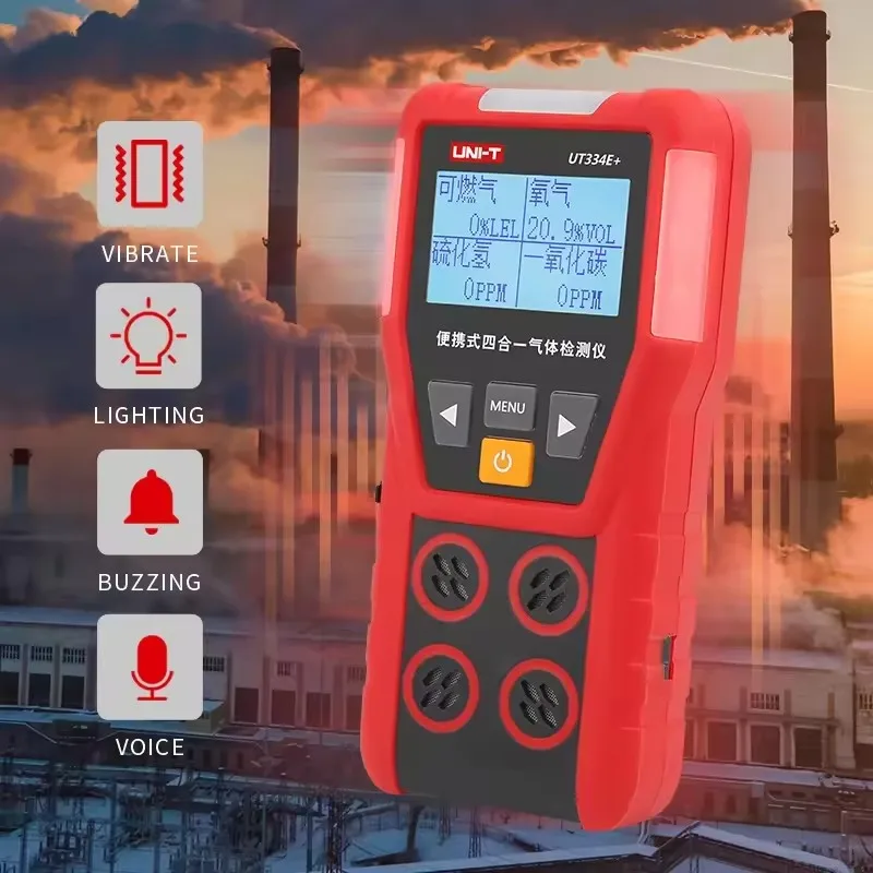 UNI-T كاشف تسرب الغاز UT334E + Plus يده 4 في 1 مراقبة جودة الهواء كاشف أول أكسيد الكربون H2S O2 EX اختبار الغاز