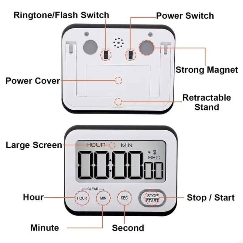 ตัวจับเวลาจอแสดงผล LCD ขนาดใหญ่นับขึ้น/ลงสำหรับตัวจับเวลาบ้านในชั้นเรียนตัวจับเวลาแม่เหล็ก C7AC C7AC