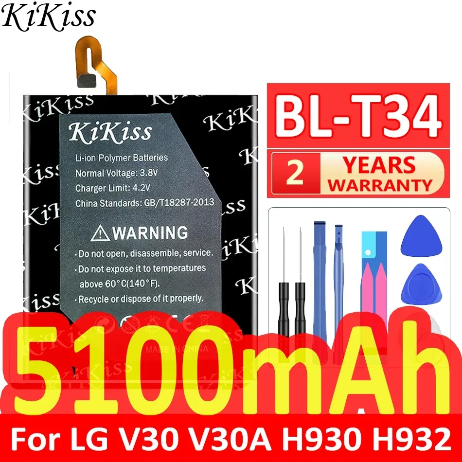 5100mAh KiKiss Replacement Battery BL-T34 For LG V30 Sprint V30+ V30A H930 H932 LS998 Mobile Phone Bateria