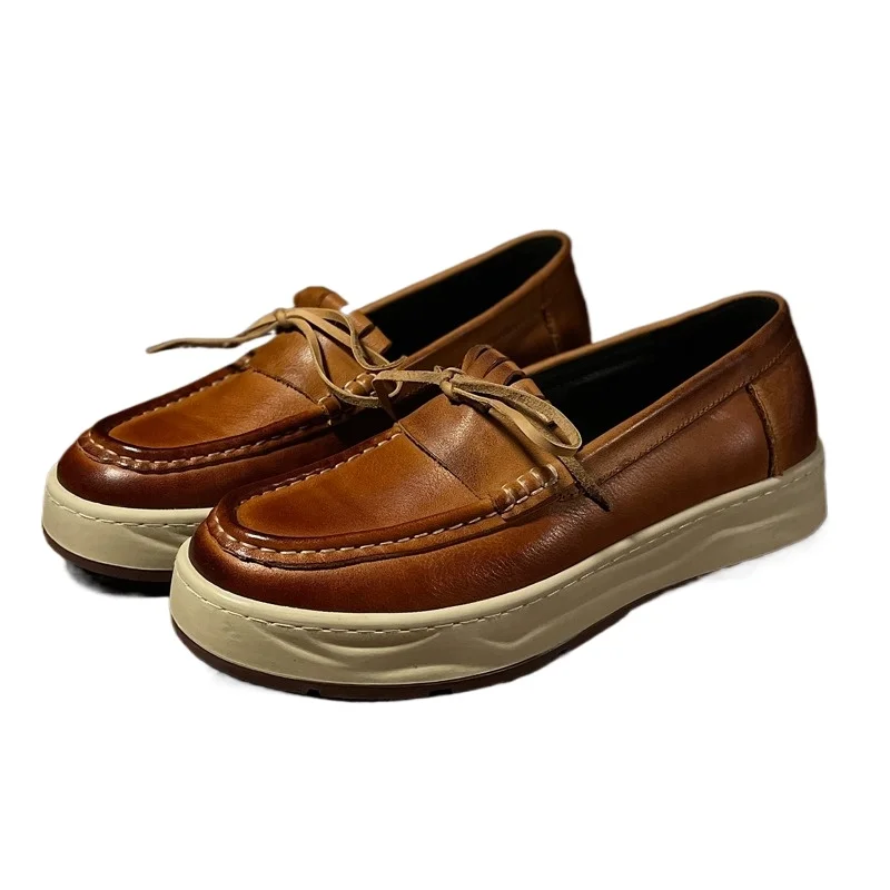 

Genuine Leather Slip on Loafers Men's Shoes Casual Sport Thick Sole Fashion Oxfords Youth Business Dress Work Male Shoes