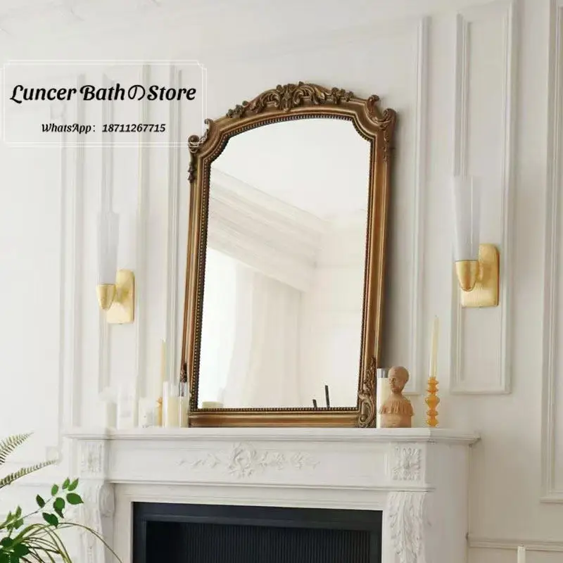 French Vintage Ornate Wall Mirror, Carved Decorative Mirror for Living Room Entryway, Fireplace Bathroom Vanity Mirror