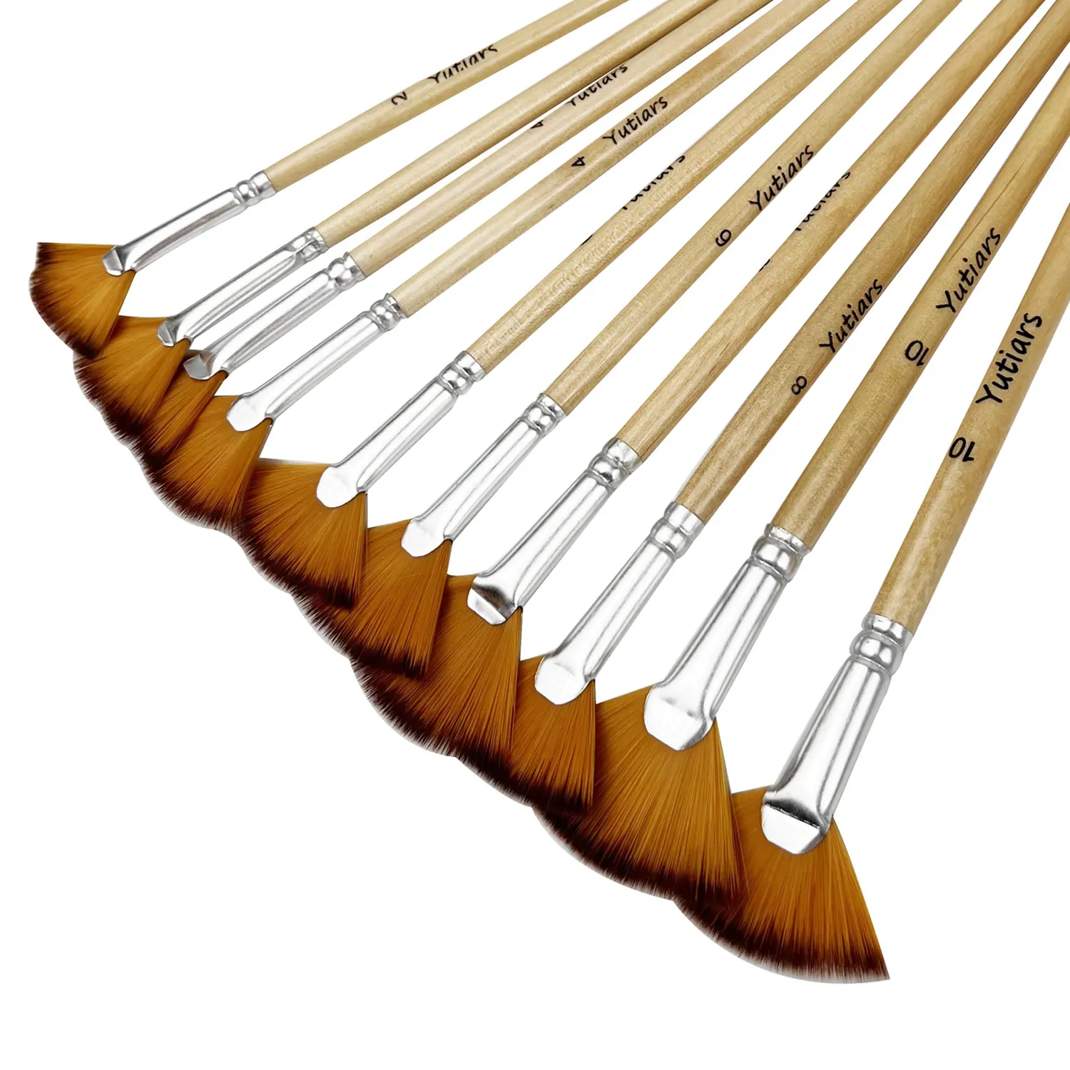 10-delige penselenset, waaierborstels Acrylverfborstels Olieverfborstels met nylon haar en kort schilderij met houten handvat