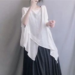 Summer O Neck Women Dolman Sleeve T Shirt Thin Solid Irregular All-match Fashion Casual Loose Retro Clothing Top Tee Black White