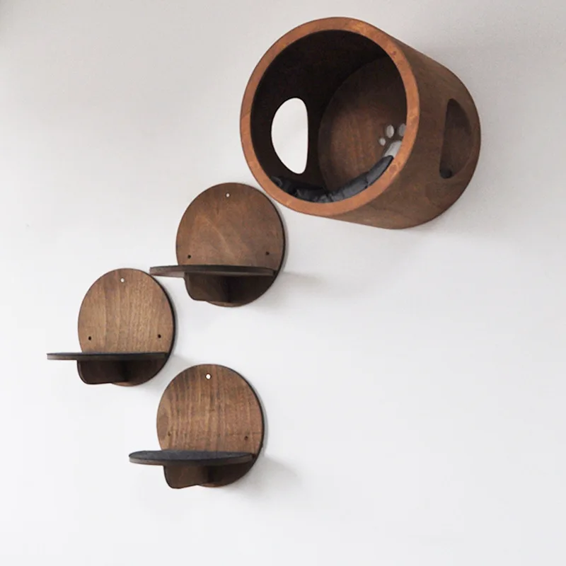 Cat Wall Wooden Furniture Cat Climbing Shelf Wall Mounted Scratching Furniture