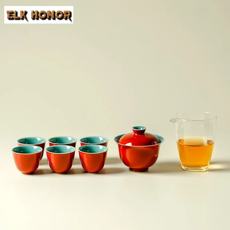 Forbidden City Red Tea Set Complete Set Zen Hand Grasp Pot Tea Ceremony Set Household Teapot And Tea Cup Set Tableware Craft