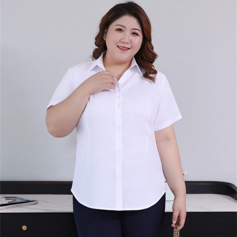 

Офисные женские рубашки женские летние формальные большие размеры 10XL 9XL 8XL 7XL белые синие рабочие рубашки с коротким рукавом деловая шифоновая блузка с v-образным вырезом