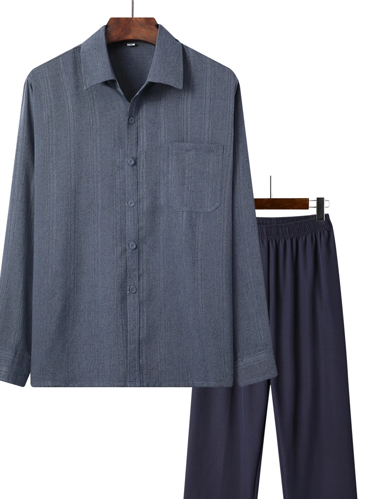 

Весенне-осенний мужской длинный комплект из хлопка и льна для среднего возраста, тонкий комплект irt andpa irt Busin, повседневный свободный крой