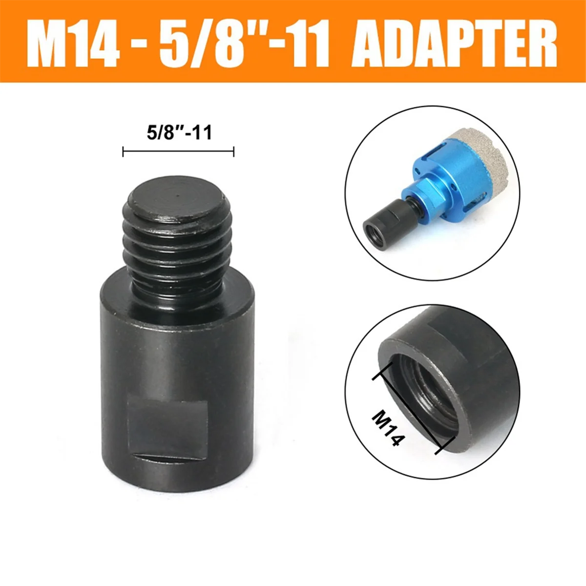 AS63 2Pcs M14 to 5/8 Inch-11 Adapter Angle Grinder Thread Converter Adapter Shaft Connector for Diamond Core Drill Bits