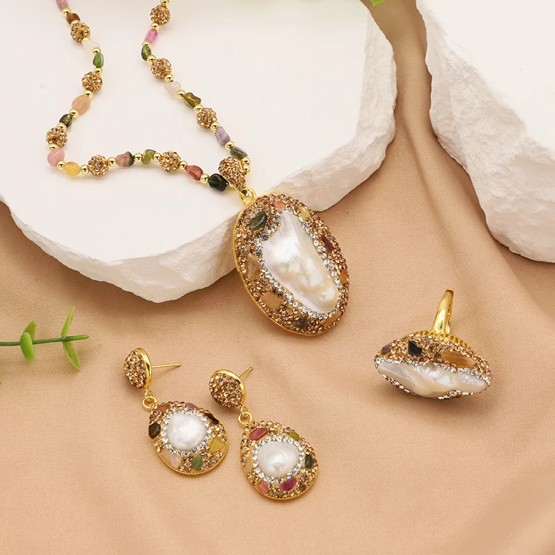 Natural Baroque Shaped Pearl Women Jewelry Necklace Bracelet Earring Ring Elegant Women'S Sets Luxury For Women Set Gifts