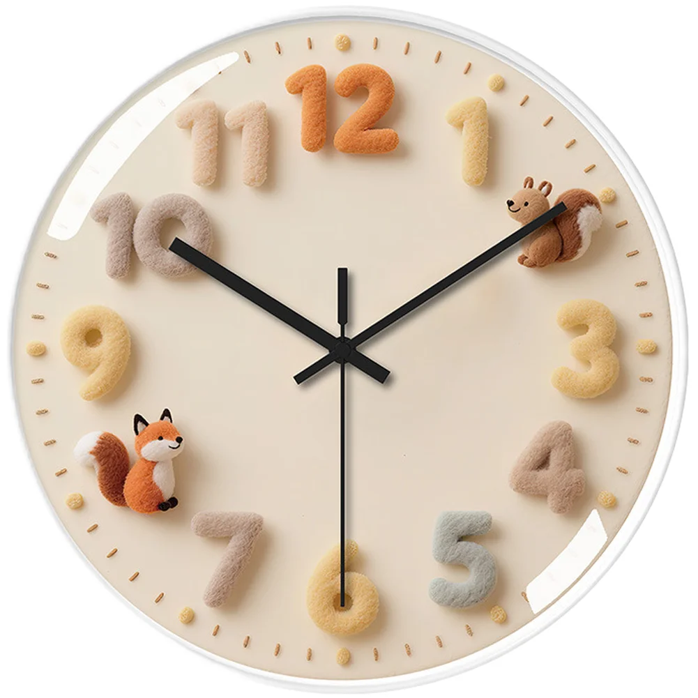 Bedroom Study Cartoon Wall Clock Battery Powered Wall Clock Decor Easy Installation Hooks Quiet Sweep Movement