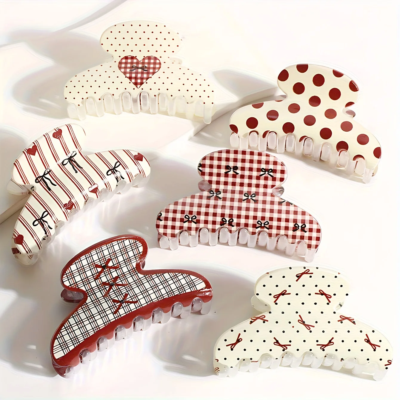 

6pcs Elegant Bow &Heart Print Hair Clips-Cute & Chic Hair Accessories for Women,Perfect for home, Daily Wear,Hair Clip,Hair Hook