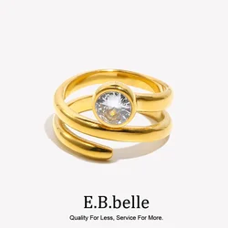 E.B.belle Classic Style Double Layers Rhinestone Round Ring Stainless Steel Jewelry For Women Hypoallergenic Fashion Charm
