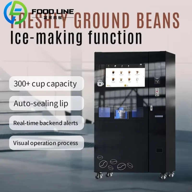 Bean-to-cup Commercial Freshly Ground Coffee Vending Machine With Ice Maker and Automatic Capping Device for Public Place