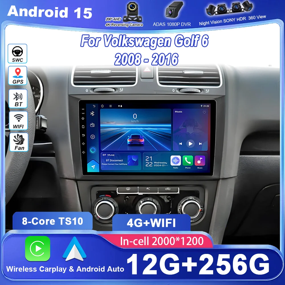 

Car Android 15 GPS Navigation For Volkswagen Golf 6 2008 - 2016 Auto Radio Stereo Head Unit Multimidia Player Carplay 2DIN DVD