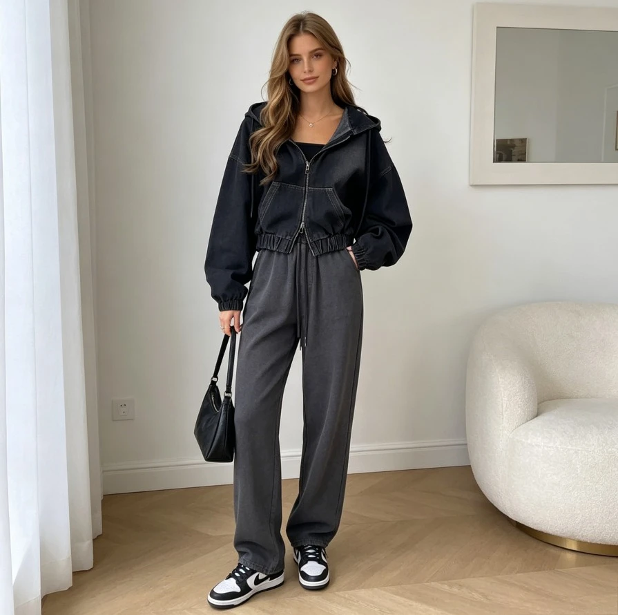 Denim Jacket Women Hooded Coat Vintage Washed Streetwear Jackets Double Zipper Female Distressed Outerwear Spring Streetwear