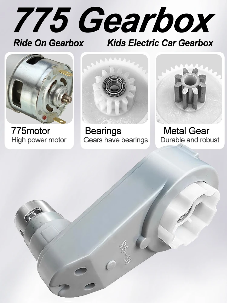 RS775 24V เกียร์เด็กไฟฟ้าเกียร์,High-Power Metal Gear Kids Ride On Gearbox พร้อมแบริ่งและ RS775 มอเตอร์