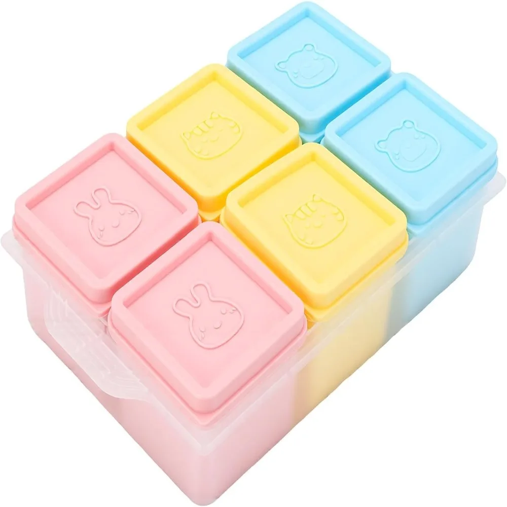 Safe Silicone Pet Food Tray Lidded 6 Grid Silicone Storage Box Stackable Easy Release Pet Food Mold Pet Meal Prep