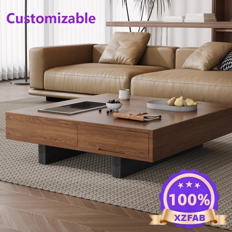 Factory Direct 2026 Medieval style simple walnut square coffee table light luxury high-end minimalist modern living room small a