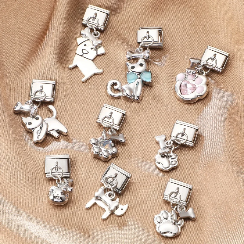 جديد الزركون مشرق ستار القمر الانحناء لطيف الكلب طائرة العنكبوت الروابط الإيطالية سحر صالح 9 مللي متر الفولاذ المقاوم للصدأ سوار مجوهرات DIY بها بنفسك صنع #1