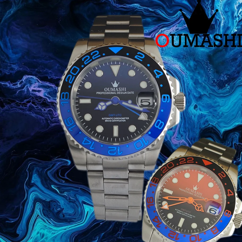 

oumashi new design luxury men's mechanical watch Stainless steel NH watch34 GMT watch Top brand sapphire glass men's watch