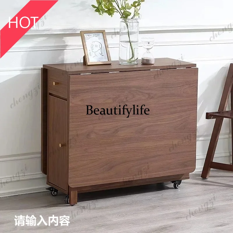 M9344 Extendable Drop Leaf Folding Dining Table with 2 Drawers and 4 Wheels for Living Room,Kitchen Farmhouse Space Saving Table