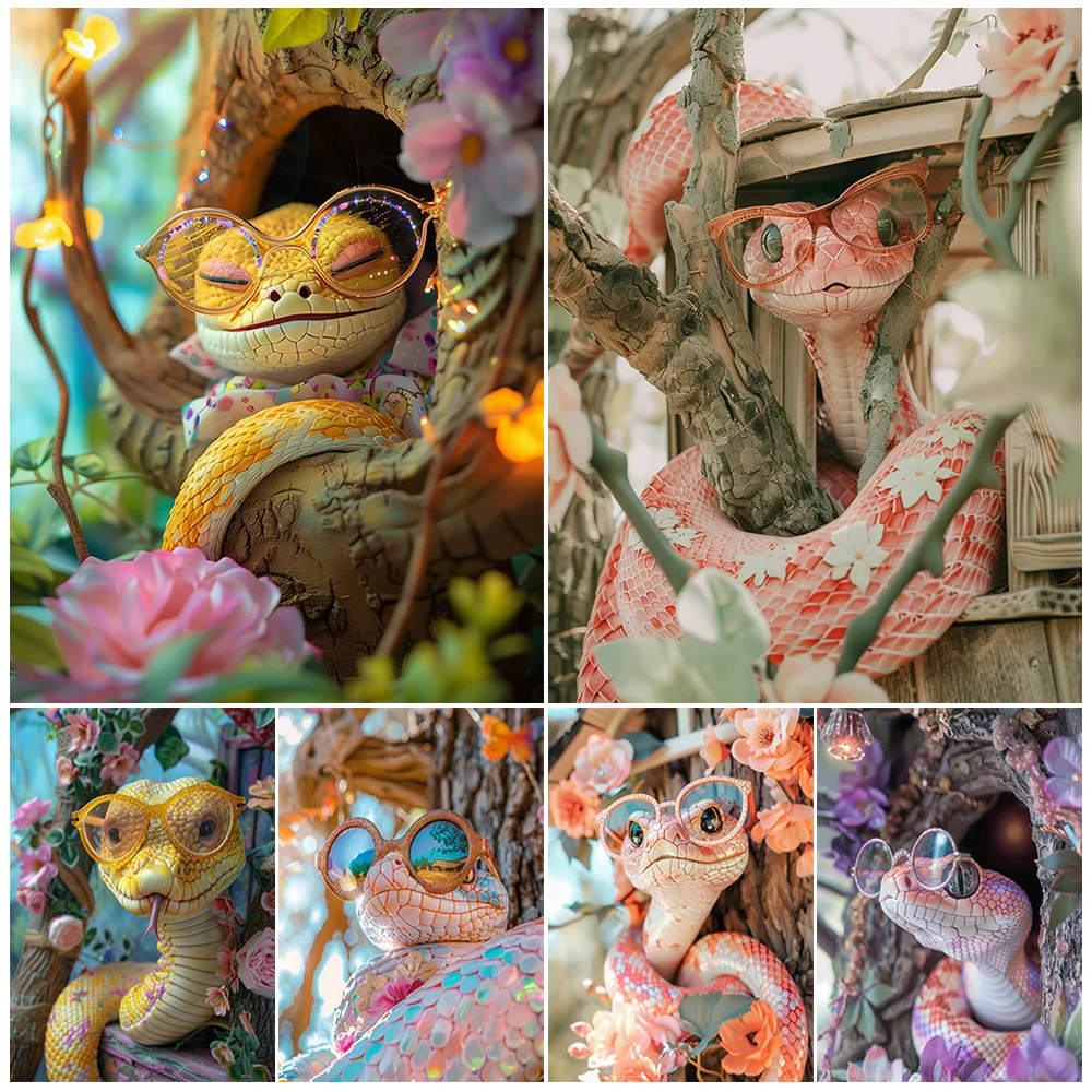 

Funny Snake Fashion Animals Poster Wall Art Canvas Painting Nordic Posters Home Decor Wall Pictures For Living Room Unframed