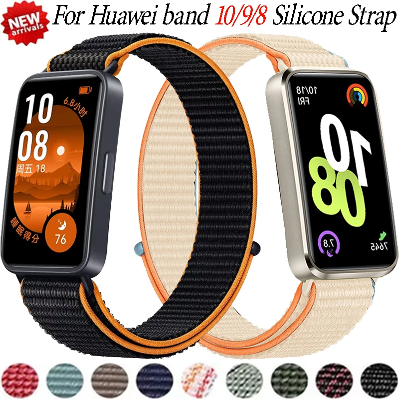 Nova pulseira de nylon para huawei band 10, pulseira confortável ajustável, correa para huawei band 10/9/8, substituição de cinto