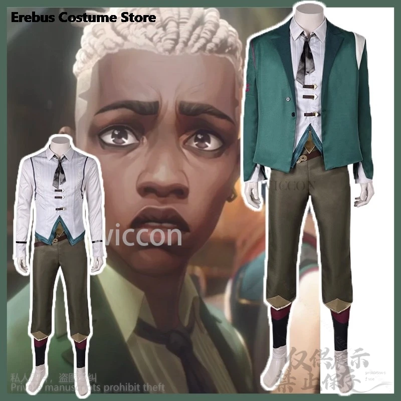 Anime Game LOL Movie Arcane 2 Cosplay EKKO Costume Green Suit Pants Vest For Halloween Christmas Party Cos Man Woman Outift