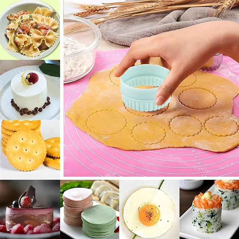 8Pcs/Set Cookie Cutters Plastic Cupcake Round Biscuit Cutters Light Green Wave Doublesided Cookie Tool DIY Cookie Dough Cutters