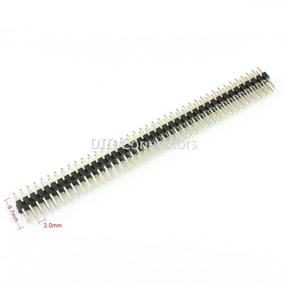 20pcs Gold Plated 2mm 2.0mm Pitch 2x40 80 Pin Double Male Long Header Strip Connector 180 Degree 80P Length 8.7mm