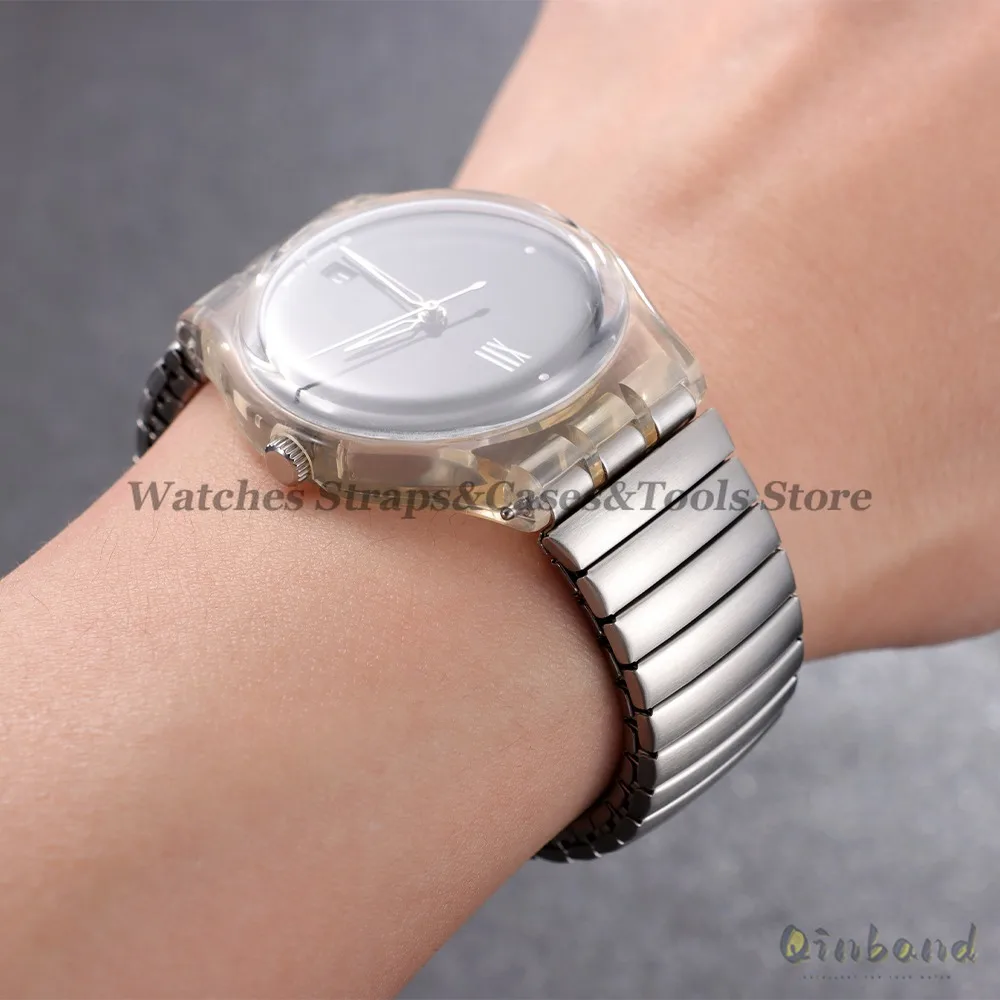 17 مللي متر 20 مللي متر لساعة سواتش حزام ساعة معدني مرن حزام ساعة تمتد توسيع الفولاذ المقاوم للصدأ حزام ساعة اليد الرجال النساء استبدال سوار #4
