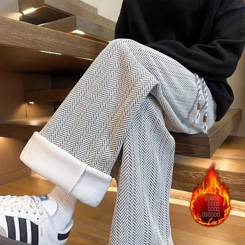 

Мужские повседневные брюки Thiened Fce с широкими штанинами, осенне-зимние прямые спортивные штаны, теплые, в американском стиле, из полиэфирного волокна