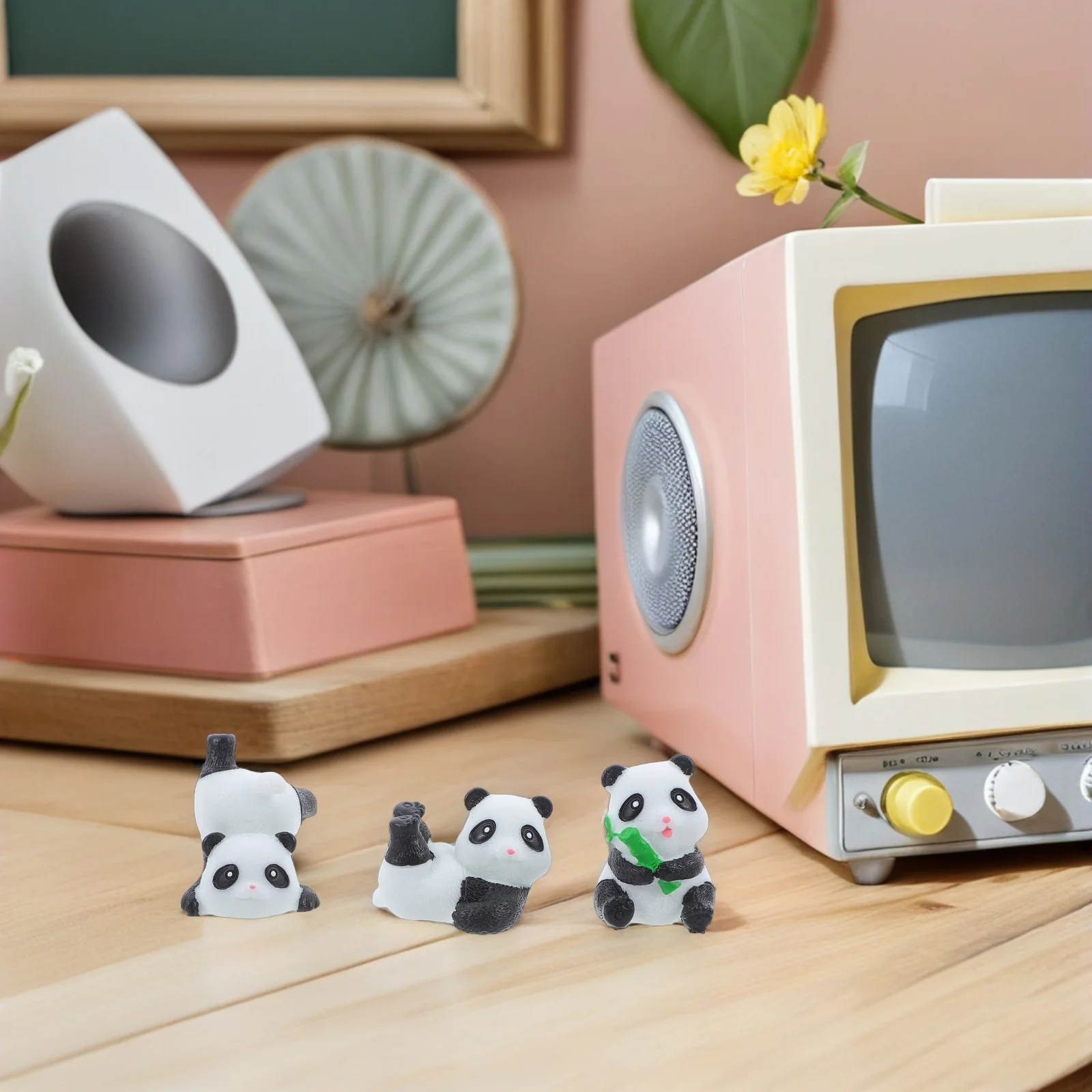 

6Pcs Mini Panda Statues Resin Made for Moss Garden Decor Bonsai Cake Topper Desktop Ornament Whimsical Landscape Craft