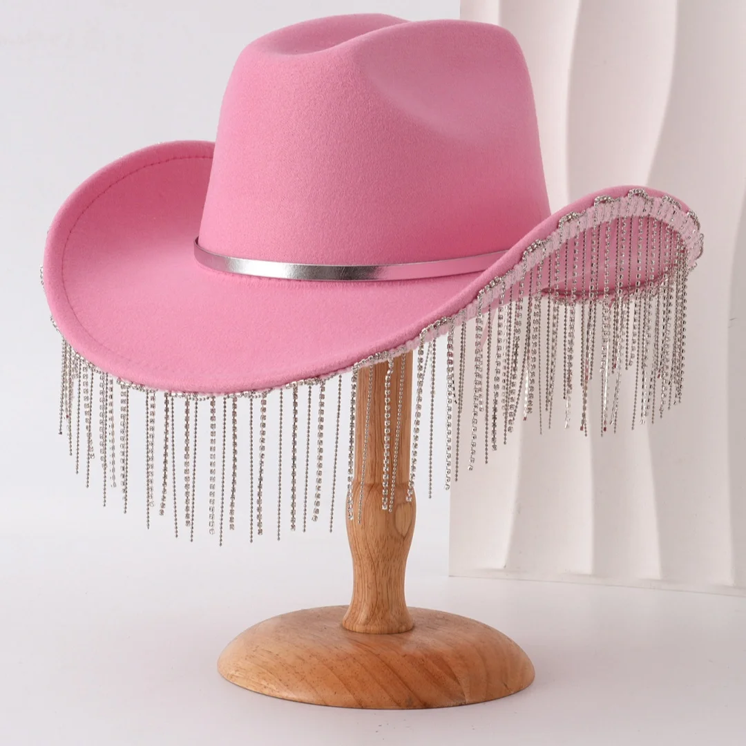 HongLuan Black Glitter Costume Hat Adult & Cowboy Hats Rhinestone for Woman, Cowboy Cosplay Female Accessories & Cowgirl Cap