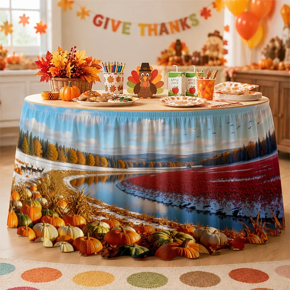 1 piece of table skirt, made of polyester, for autumn harvest festival decoration, Thanksgiving Day.